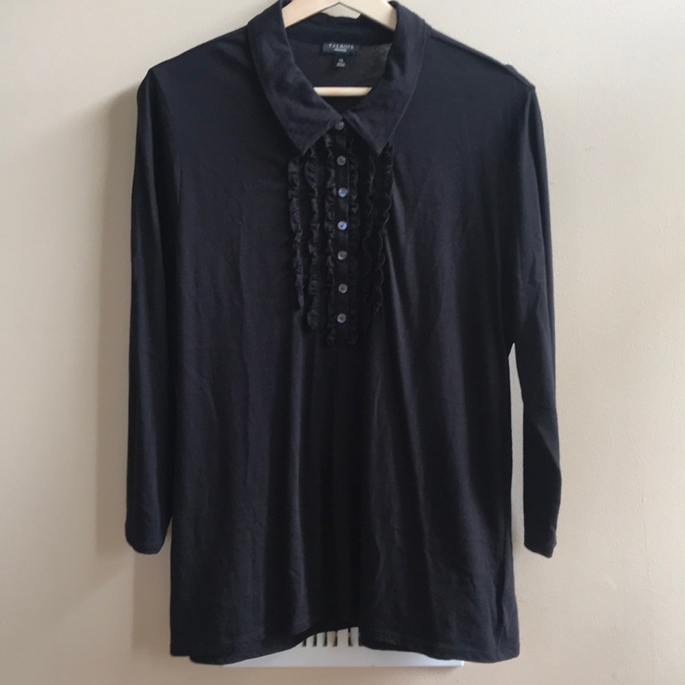 Talbots Black Ruffle Collared Top - XL